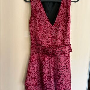 Lavender Brown Red and Black Leopard Print Romper with Belt
